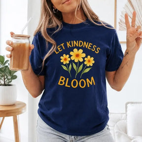 Let Kindness Bloom Floral Graphic T-Shirt | Dark Navy Blue Wildflower Cotton Tee