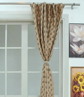 Palak Handmade Bohemian Block Print Viscose Color Linen Window Curtain