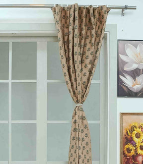 Handmade Bohemian Block Print Viscose Color Linen Window Curtain Panel - Palak