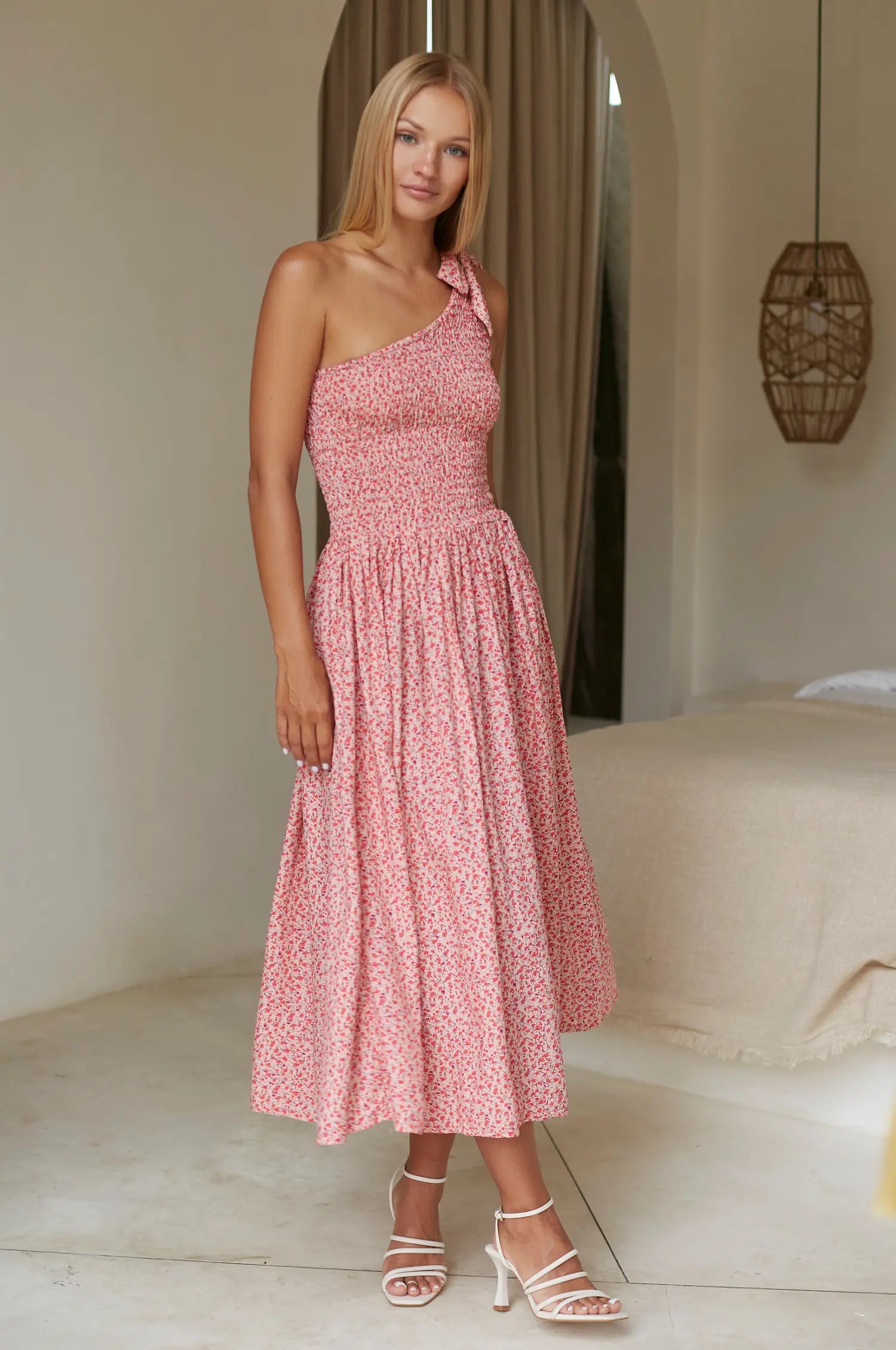 Sienna One-Shoulder Shirred Dress - Rose Fields