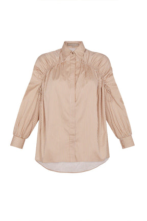Star Gathered Shoulder Blouse | Striped Camel