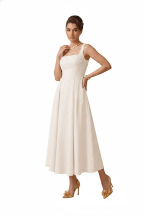 Pearl Blossom Embellished Dress –Ivory