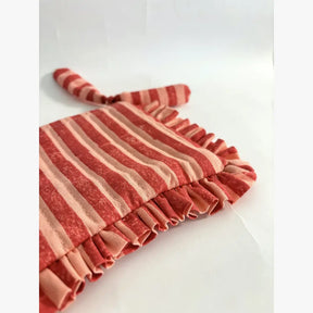 Handmade Quilted Pouch, Pink & Red Stripes - 8 x 5  Inches