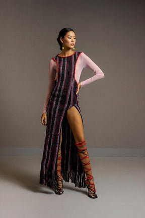 GAGA, Asymmetrical Stretch Kente Dress with Side Slit