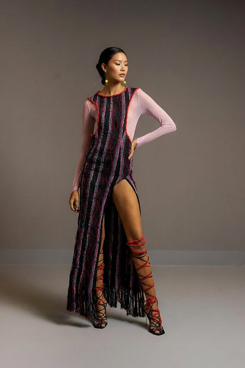 GAGA, Asymmetrical Stretch Kente Dress with Side Slit