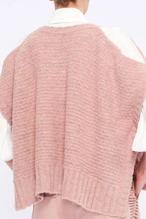 Chelsea Openwork Alpaca Poncho | Rose Melange