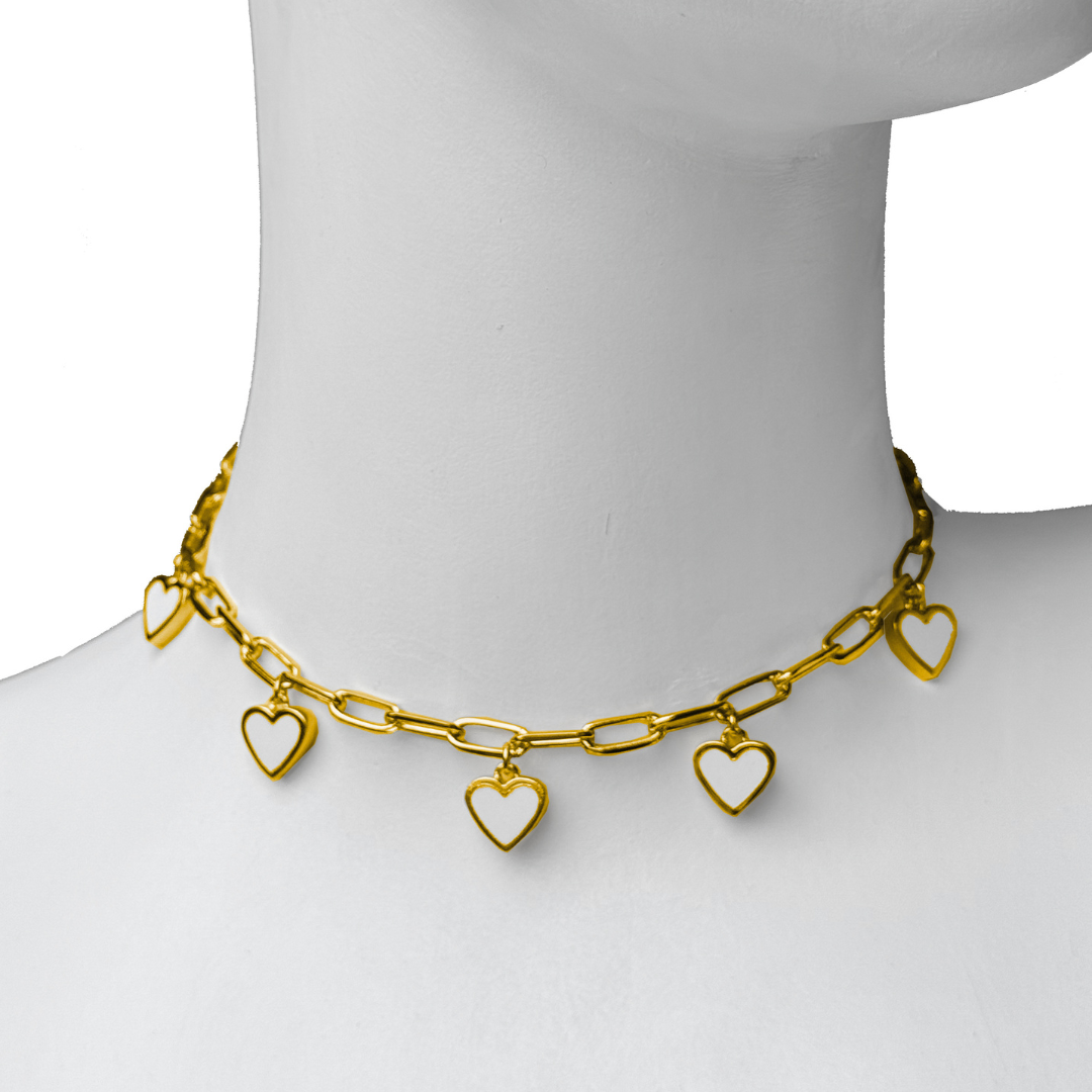 Heart Charm Choker White