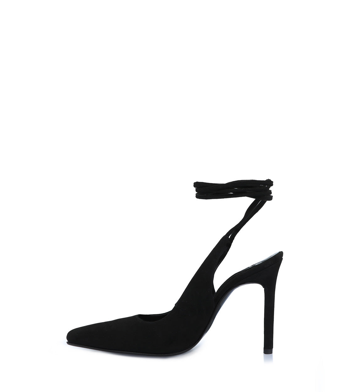 Sleek Black Suede Ankle Strap Heels Tale