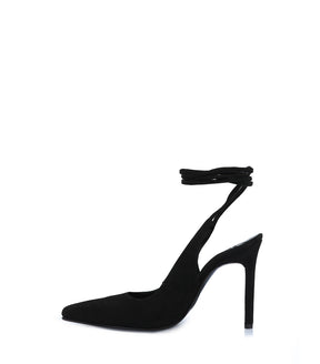 Sleek Black Suede Ankle Strap Heels Tale
