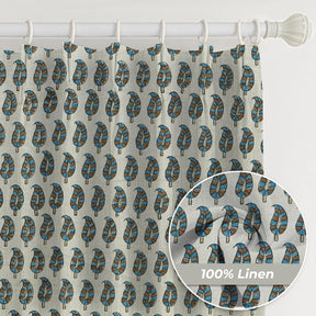 Hand Block Print Pure Linen Pleated Curtain - Lil Paisley