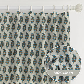 Hand Block Print Pure Linen Pleated Curtain - Lil Paisley