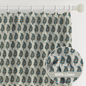 Hand Block Print Pure Linen Pleated Curtain - Lil Paisley