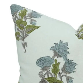 Floral Hand Block Print Boho Thick Cotton White Pillow Cover- Abhishek
