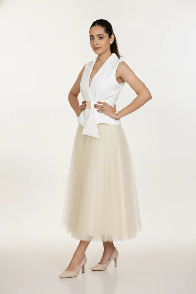 Butter Yellow Skirt & Ivory Waist Coat – Timeless Glow