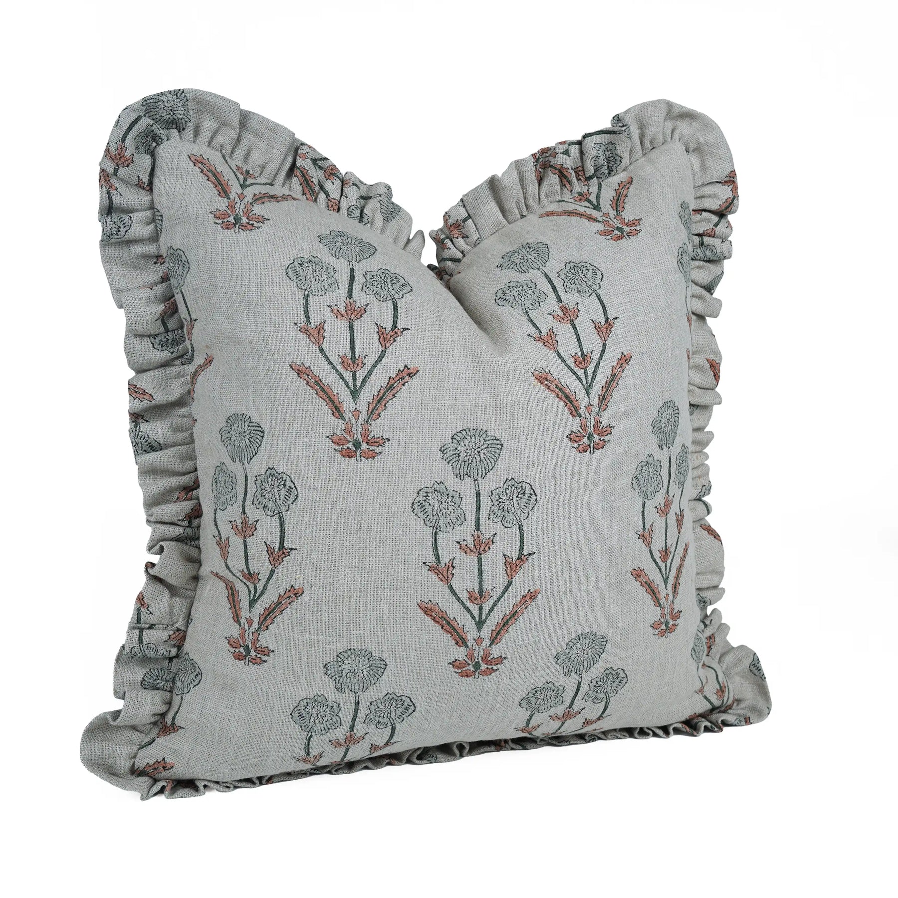 Handmade Grey Thick Linen Frill Pillow Cover -  Amitabh