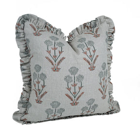 Handmade Grey Thick Linen Frill Pillow Cover -  Amitabh