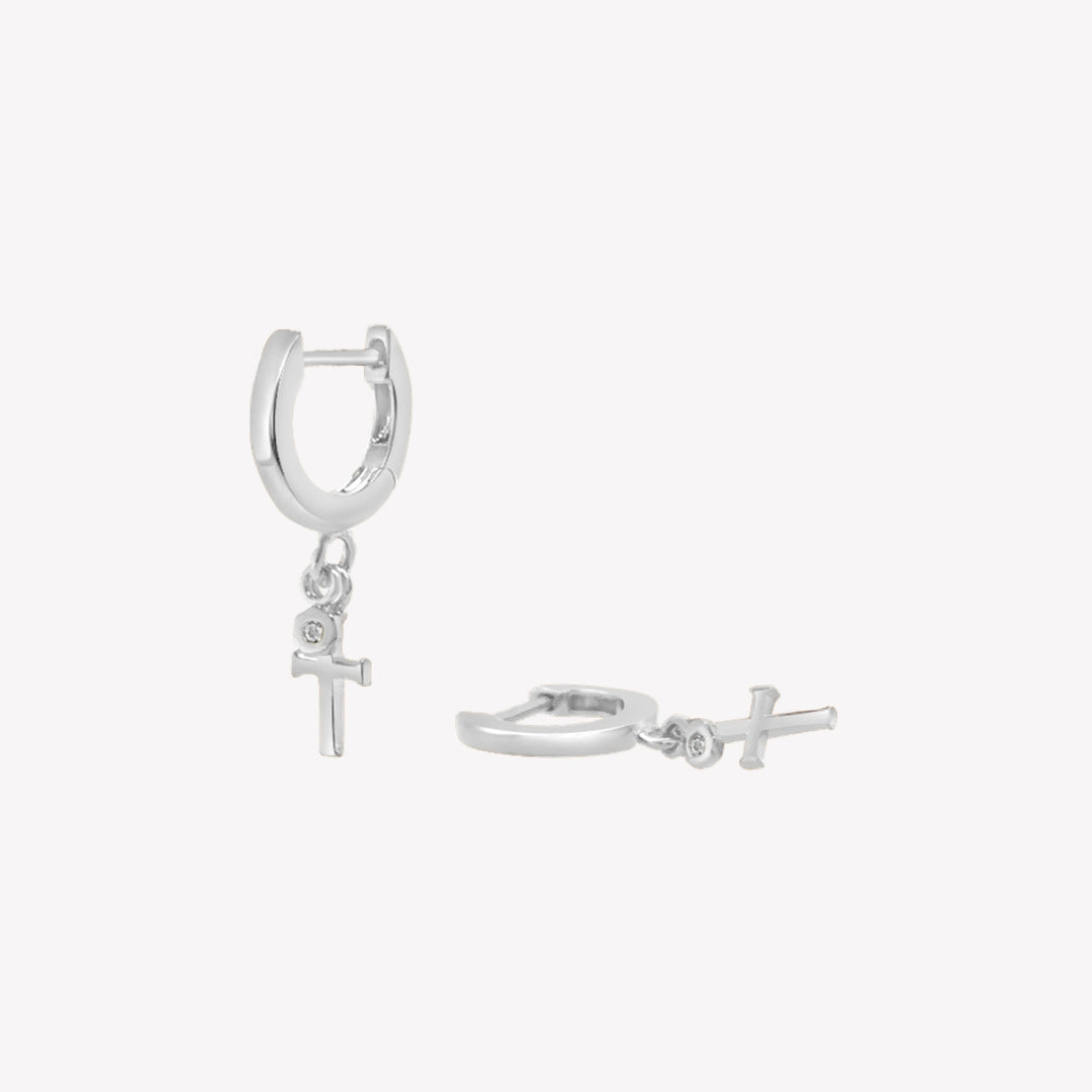 Calvary Cross Huggie Hoop Earrings
