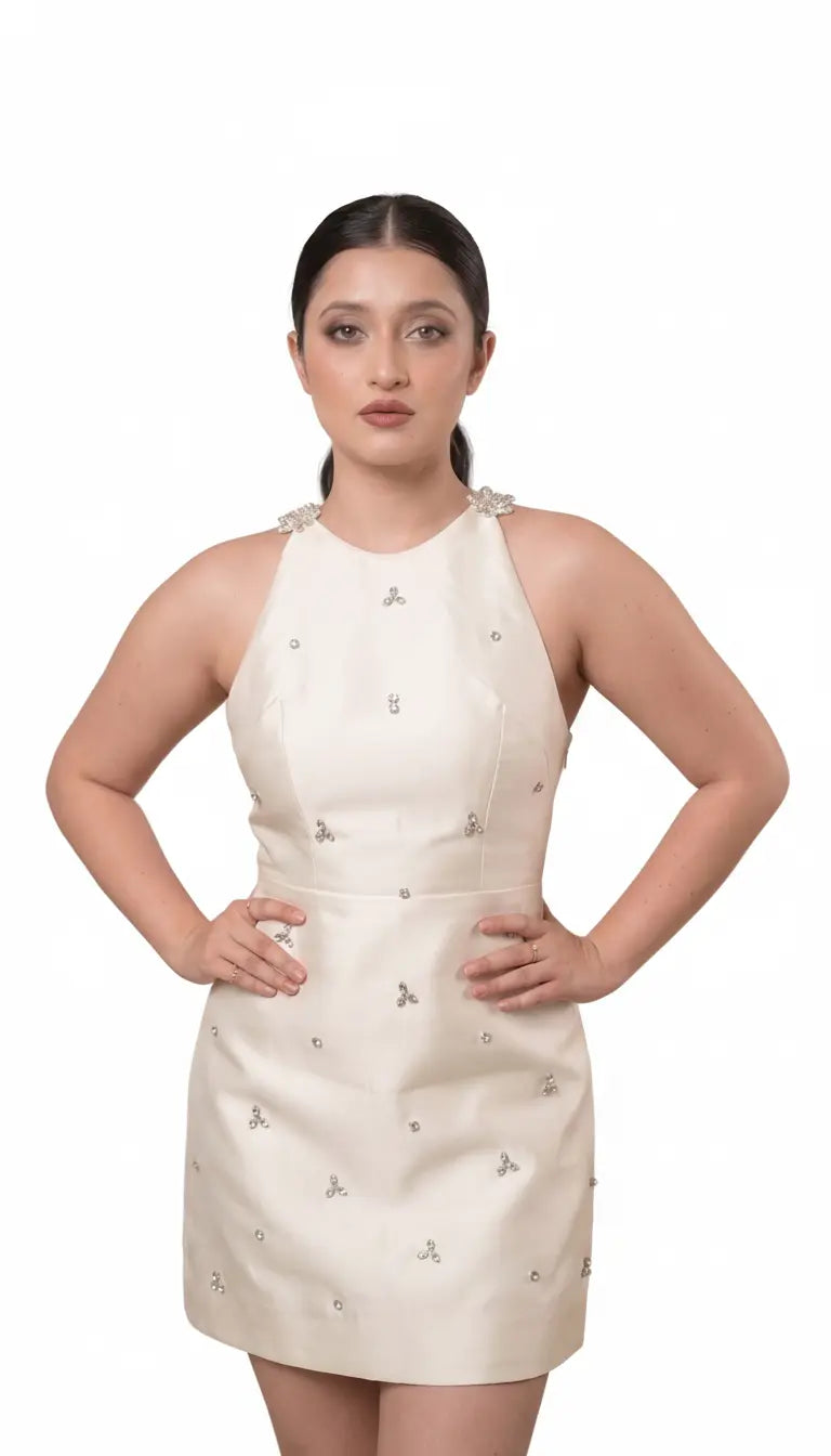 Starlight Embellished Mini Dress - Ivory