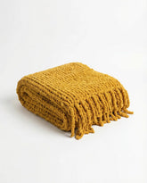 Chunky Chenille Knit Blanket With Fringe