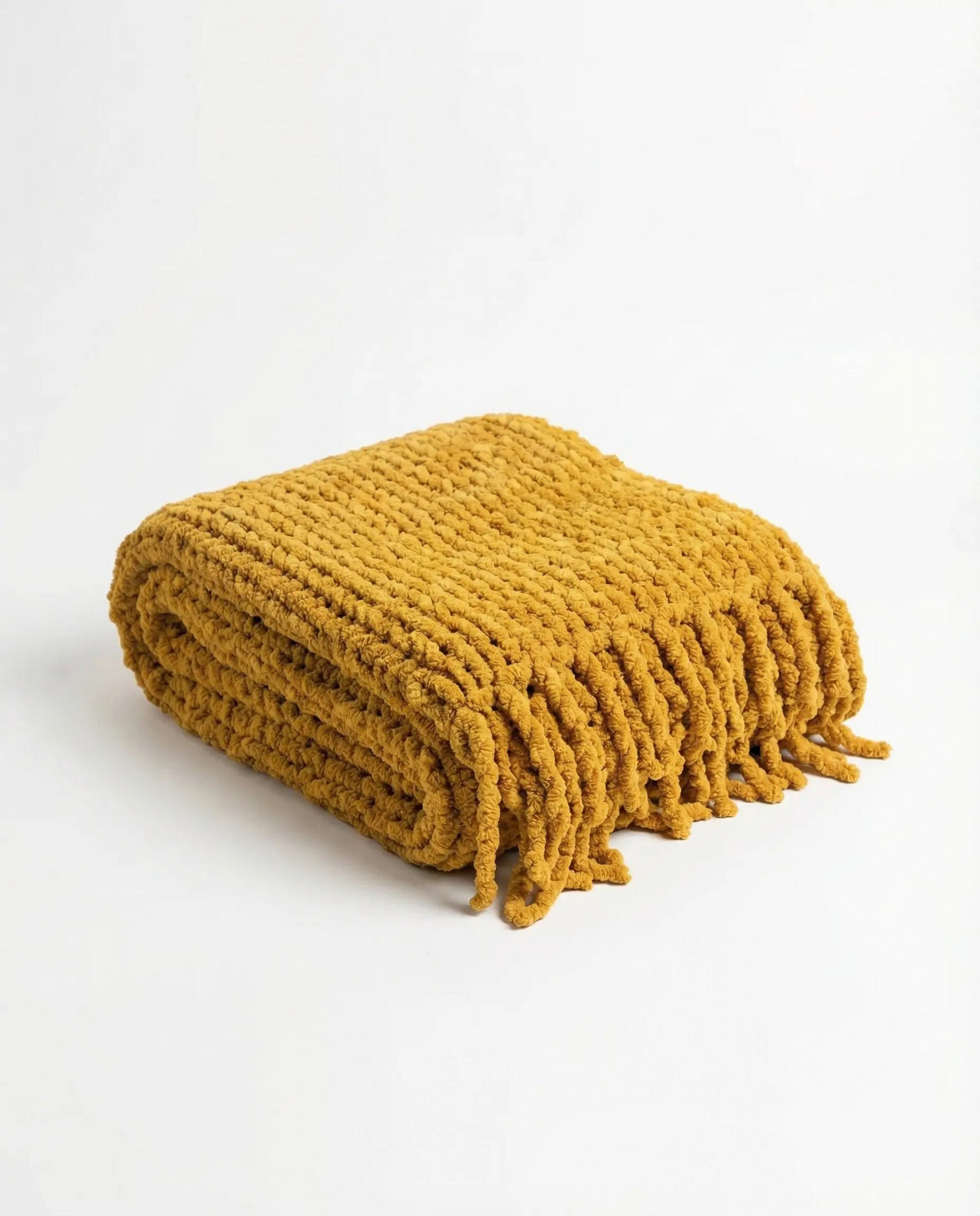 Chunky Chenille Knit Blanket With Fringe