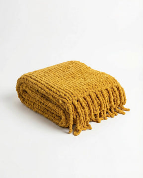 Chunky Chenille Knit Blanket With Fringe