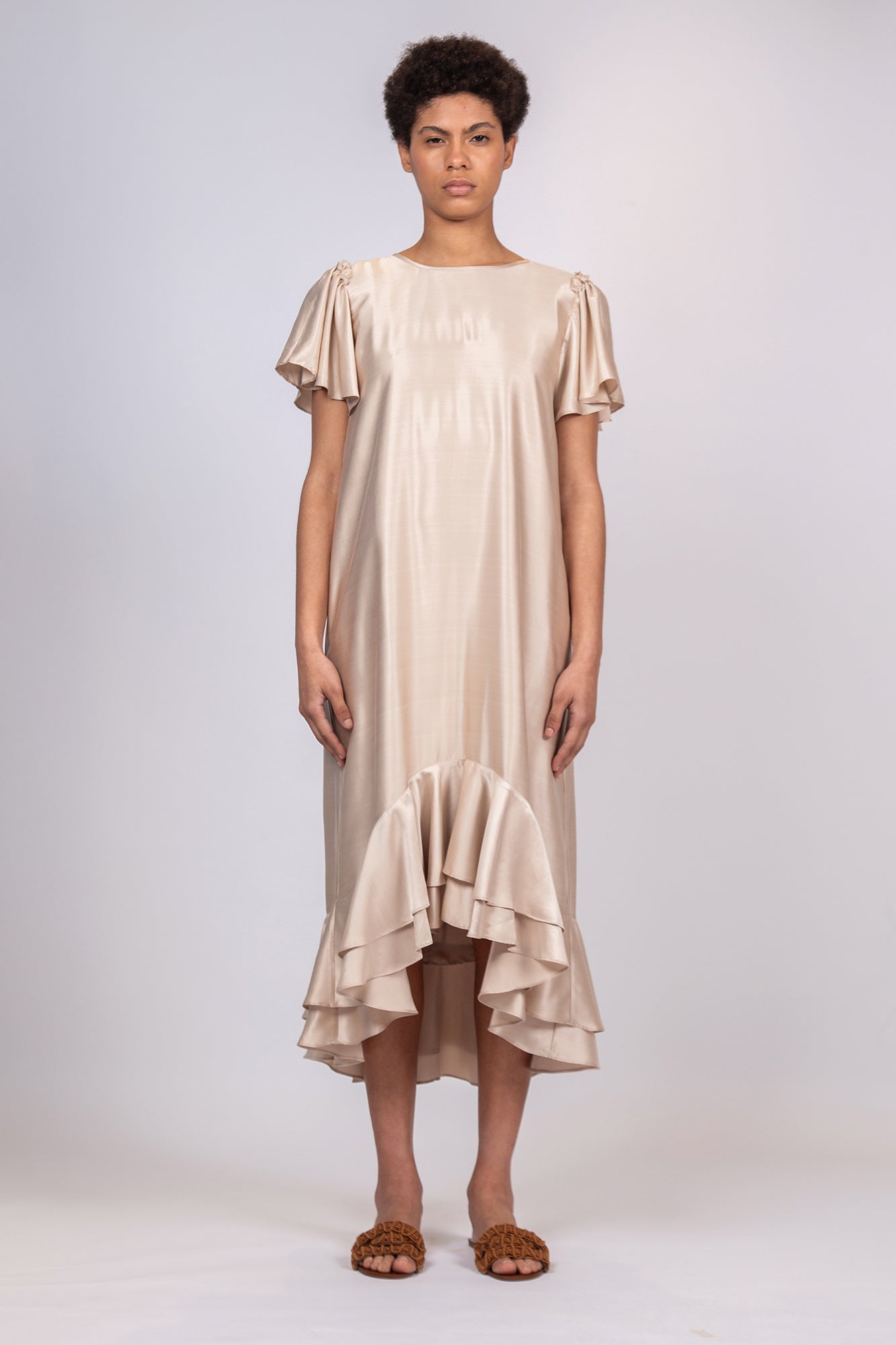 Adelina Asymmetrical Silk Dress | Sand