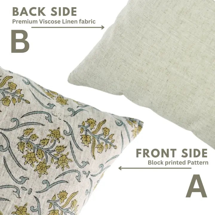 Natural Hand Block Printed Viscose Linen Pillow Cover - Vishal Pushp