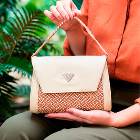 Beige Vija Leather Crossbody Curvo Bag