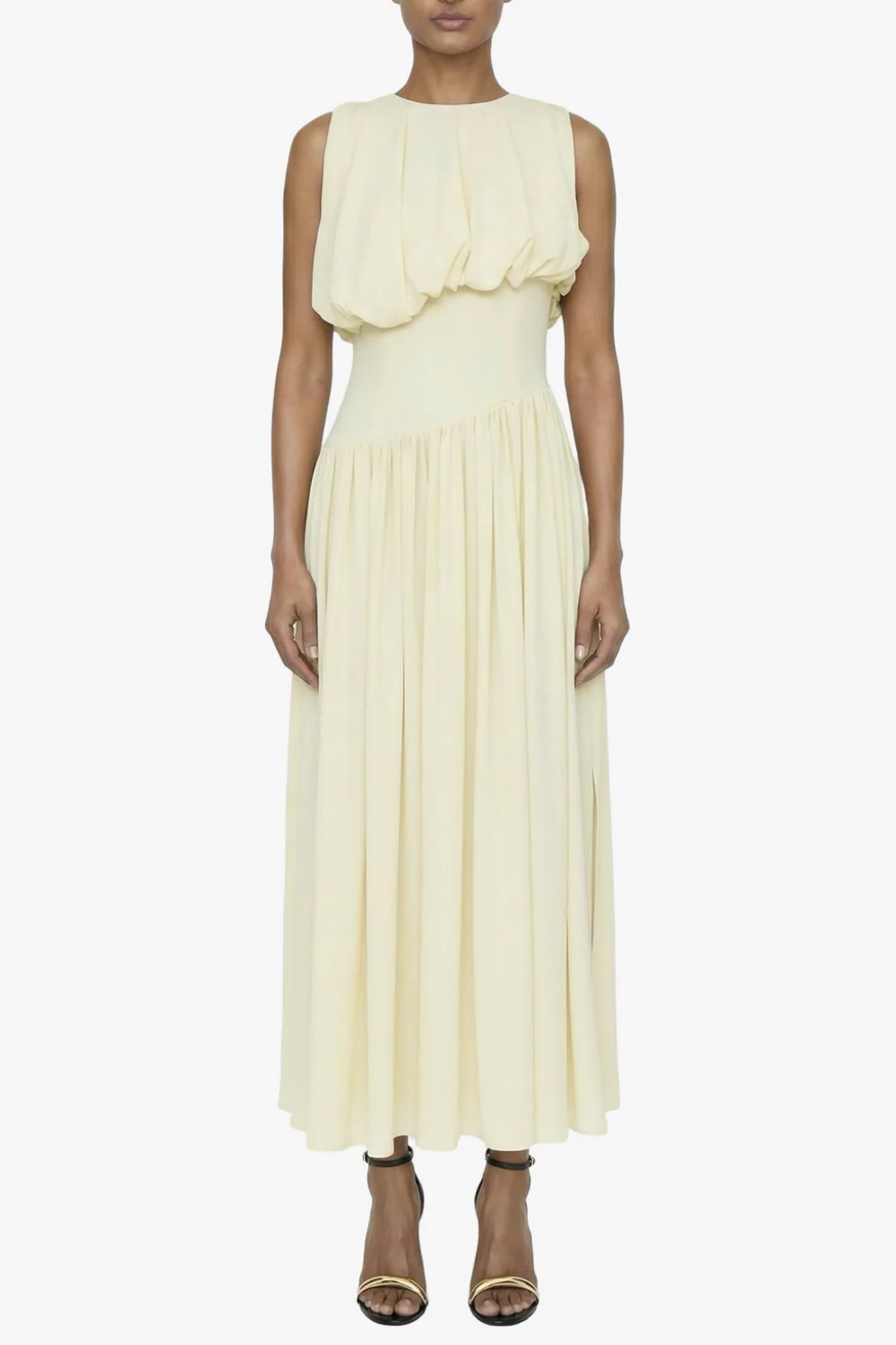 Diana Sleeveless Gathered Pleated Drop Waist Dress