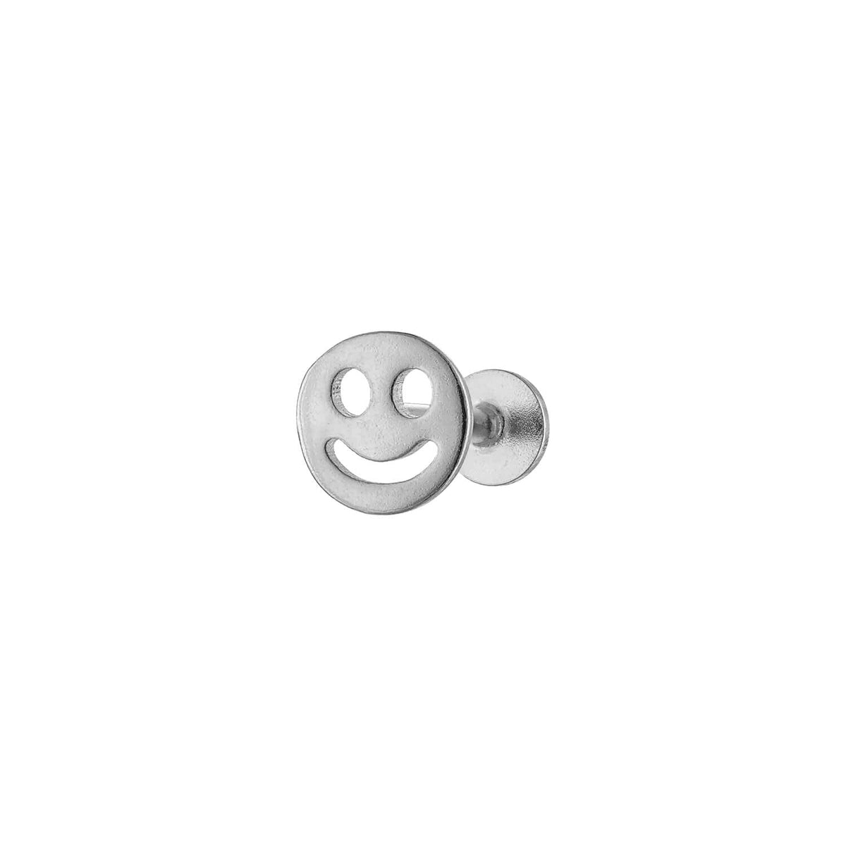 Flatback Happy Face Sterling Silver Earring Stud