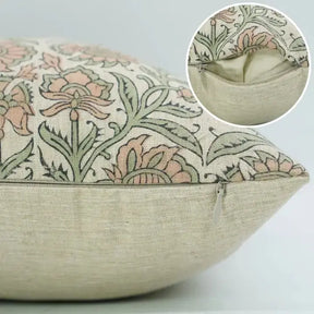 Classic Block Print Linen Blend Cushion Cover - Jaipuri Jaal