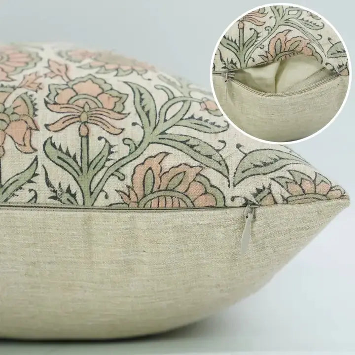 Classic Block Print Linen Blend Cushion Cover - Jaipuri Jaal