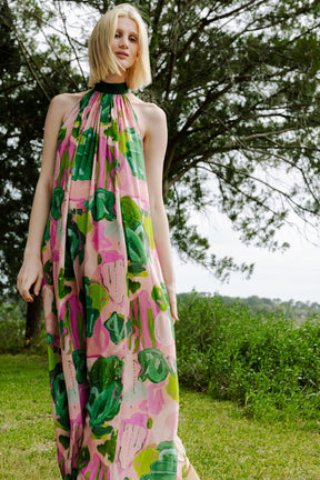 Pink Seashells Gathered Maxi Dress