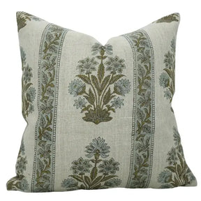 Ethnic Hand Block Printed Thick Linen Pillow Cover- Morpankh Border