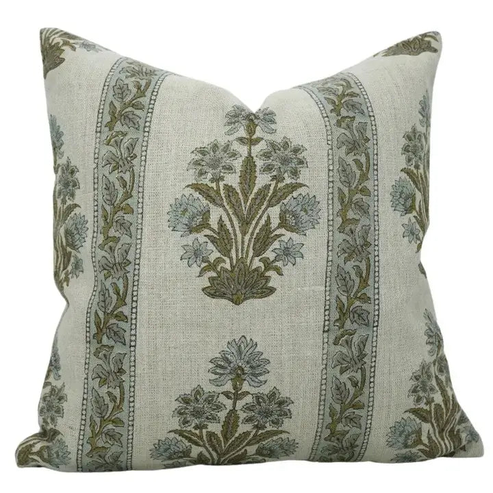 Ethnic Hand Block Printed Thick Linen Pillow Cover- Morpankh Border