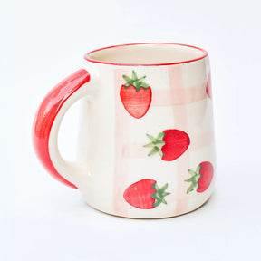 Strawberry Checkered Delight Ceramic Mug - 3.5 x 3 Inches