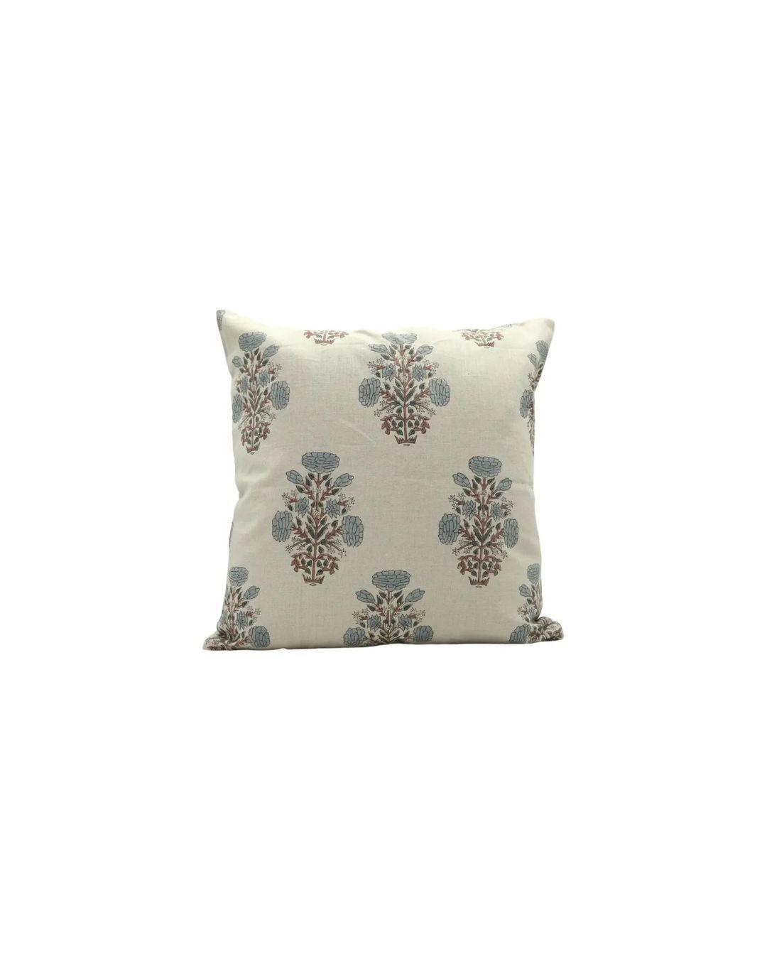 Floral Handmade Stylish Block Printed Pure Linen Cushion Cover - Swadesh