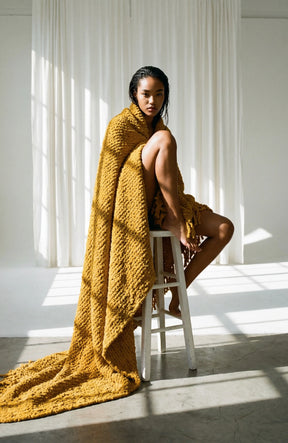 Chunky Chenille Knit Blanket With Fringe