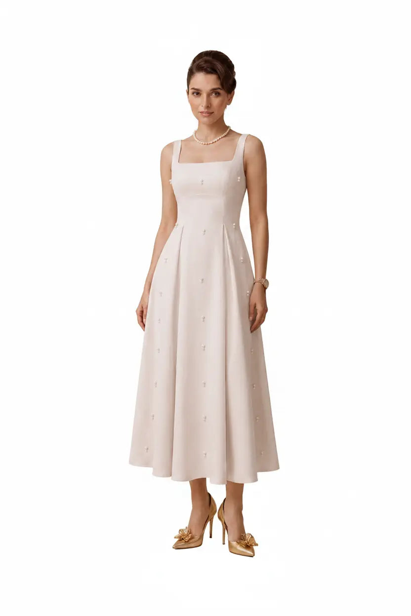 Pearl Blossom Embellished Dress –Ivory