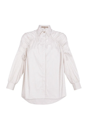 Star Gathered Shoulder Blouse | Striped Sand