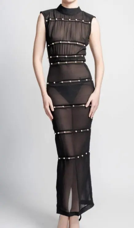 Ife Sleeveless Sheer Black Dress