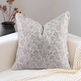 Pink Floral Block Linen Blend Oxford Pillow Cover - Jarul