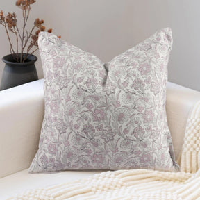 Pink Floral Block Linen Blend Oxford Pillow Cover - Jarul
