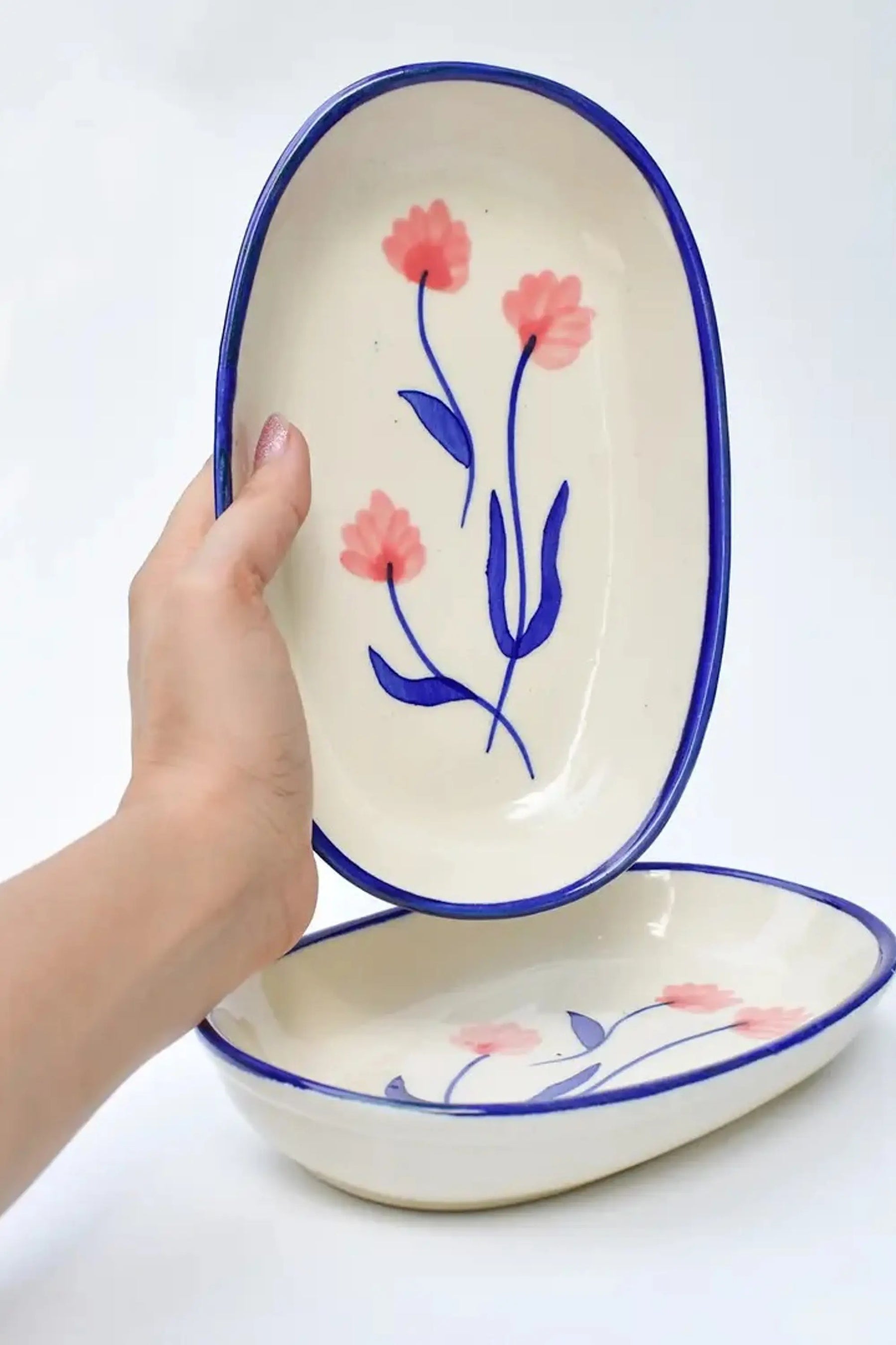 Handmade Ceramic Serving Bowl - Camellia, 1.5 X 8 X 4 Inches (set Of 2)