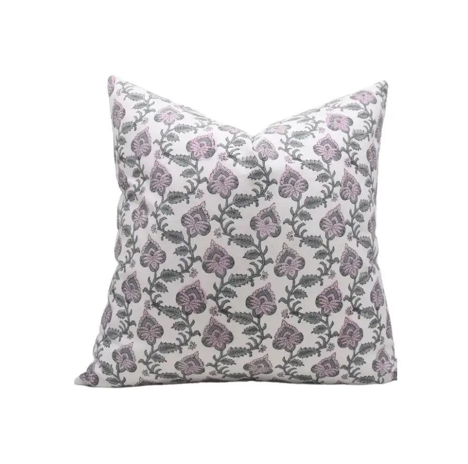Traditional Hand Block Printed Thick Cotton White Pillow Cover -  Madhubala