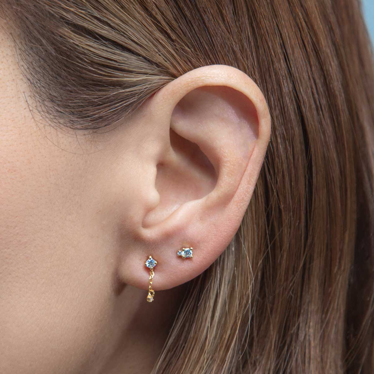 Gold Earring Set Pave Asymmetrical
