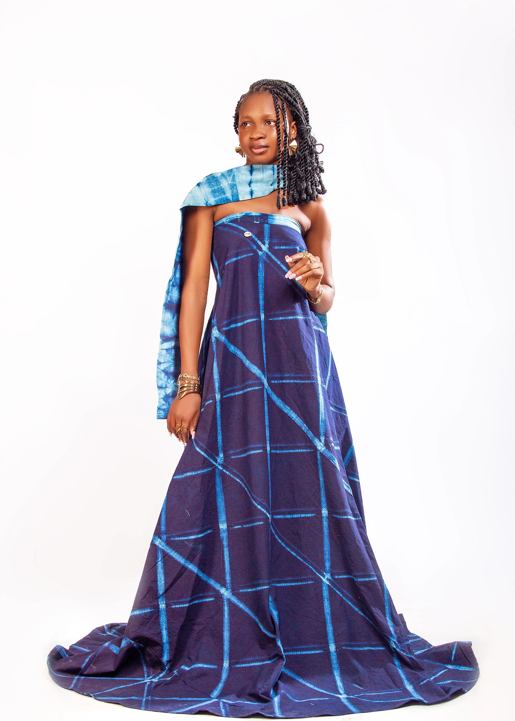 Royal Indigo Gown with Cape