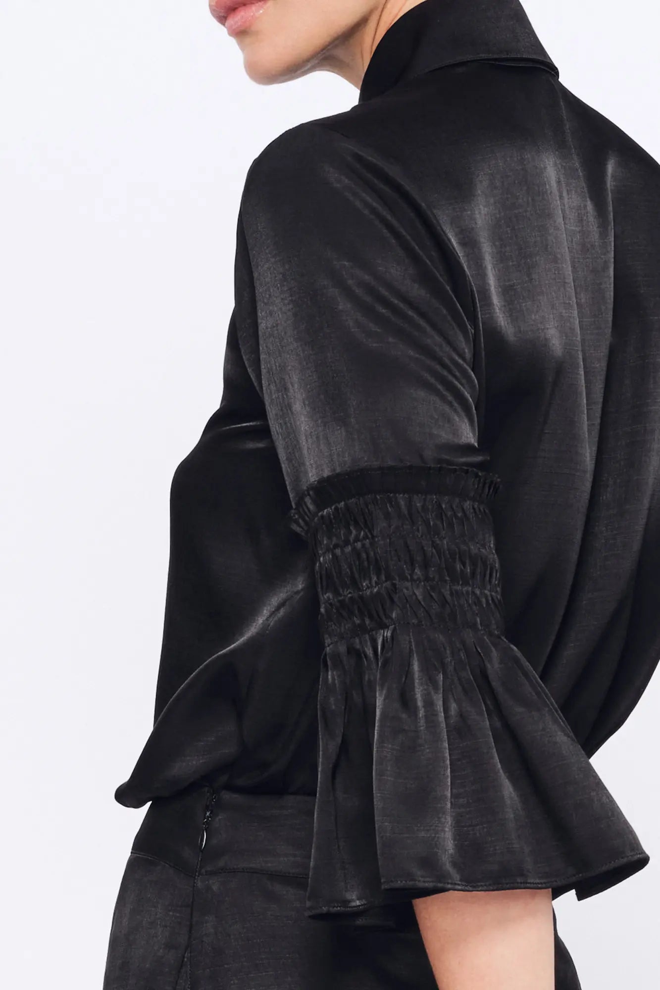 Fina Smocked Sleeve Blouse | Black
