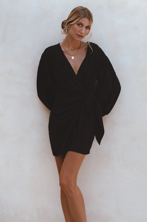 Ti Amo Linen Wrap Dress - Black