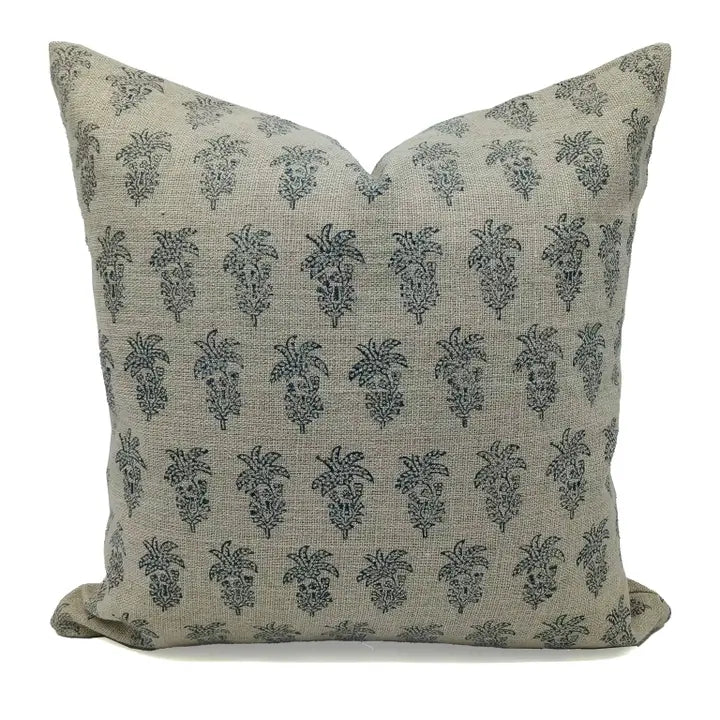 Handcrafted Thick Linen Block Print Cushion Cover -Khajur Butta